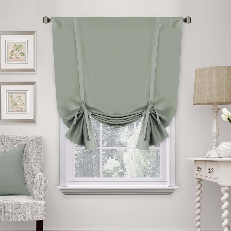 Mightree Blackout Tie Up Curtains for Windows, Three-Layer Woven Roman Curtains, Thermal Insulated Balloon Curtain, Shade Rod Valance for Kitchen, Living Room, Bedroom, Green, 42" Wx63 L - Image 1